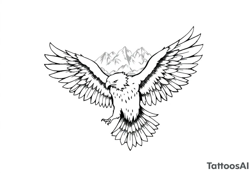 majestic eagle spreading wings against mountain peaks tattoo idea