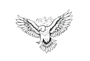 majestic eagle spreading wings against mountain peaks tattoo idea