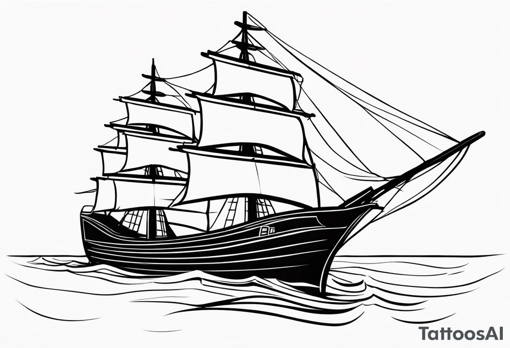 large and dark wooden ship facing left 2 dimensional tattoo idea