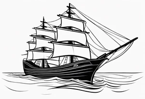 large and dark wooden ship facing left 2 dimensional tattoo idea