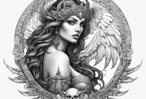 Creepy half angel half demon, make it more like Greek mythology tattoo idea