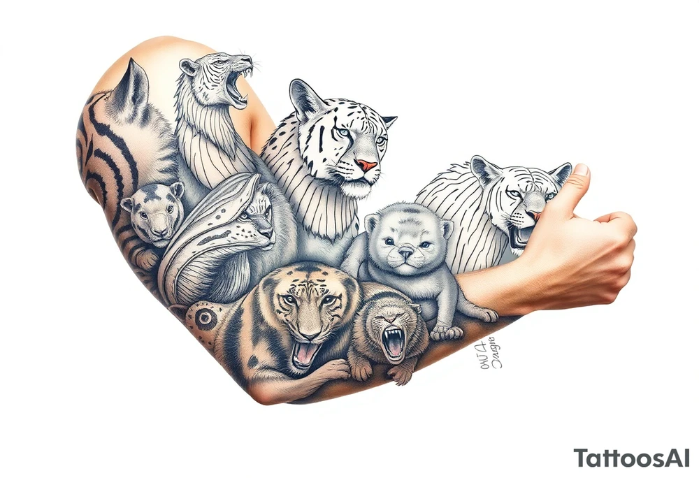 creative mix of different exotic animals tattoo idea
