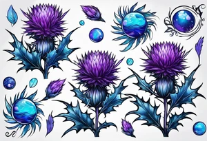 Purple thistle with blue Neptune planet tattoo idea