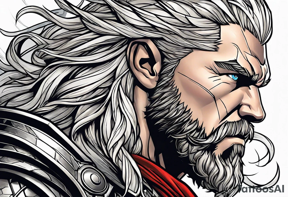 The Mighty Thor from MCU with a vignette in the background tattoo idea