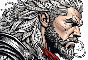 The Mighty Thor from MCU with a vignette in the background tattoo idea