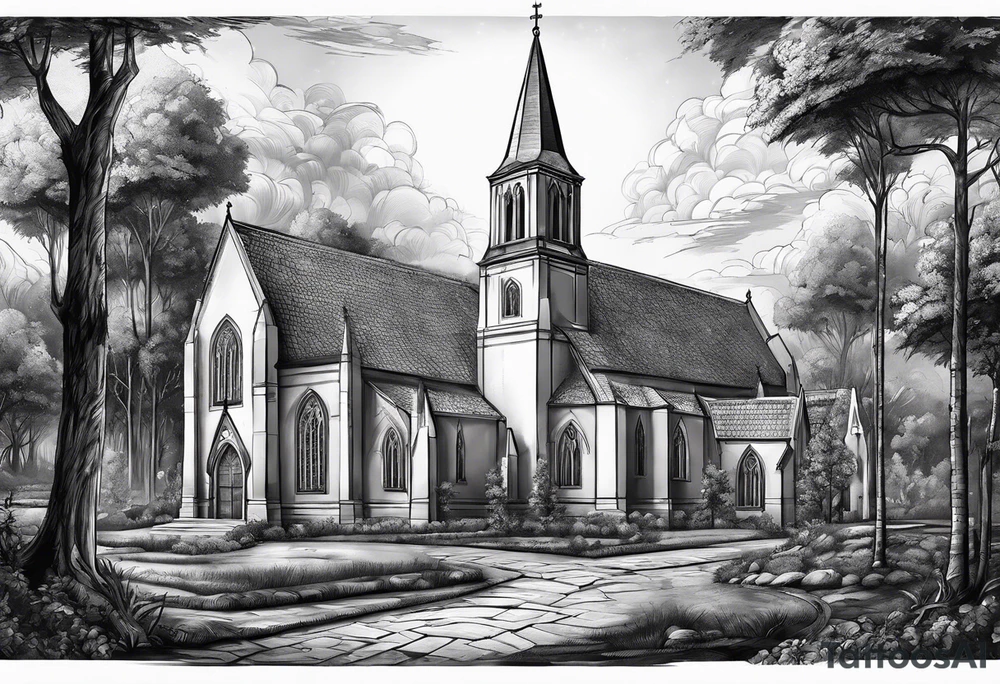 Christian church with templar knights guarding tattoo idea