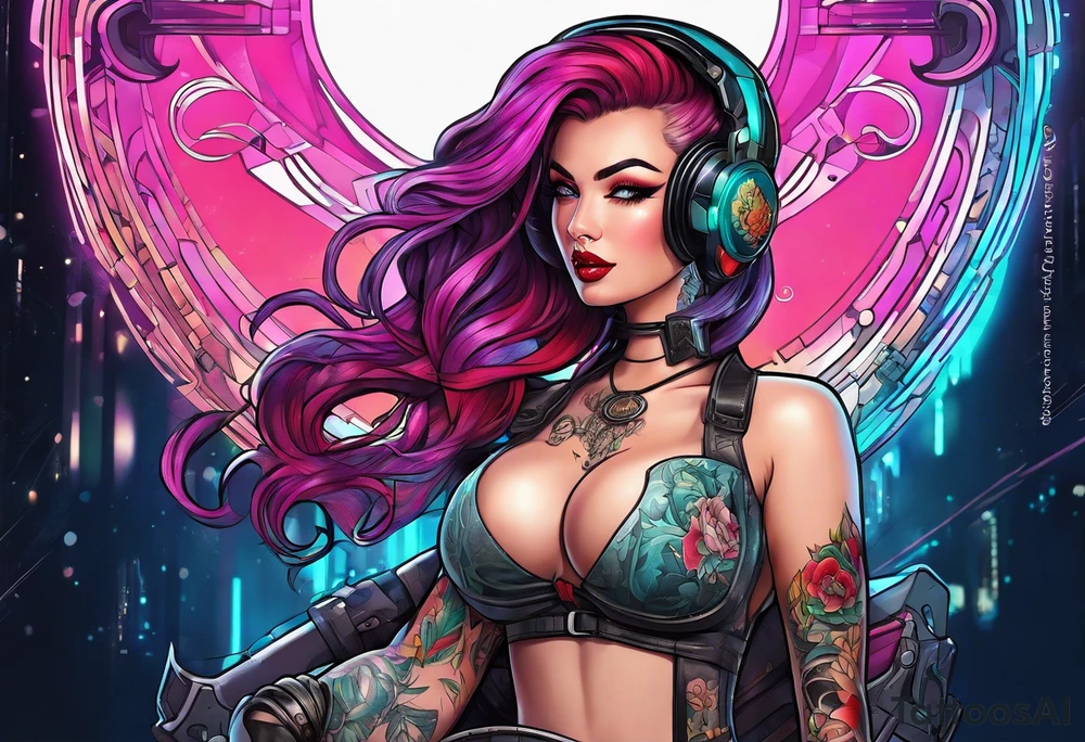 cyberpunk pinup tattoo idea