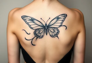 ethereal butterfly with flowing silk ribbons in moonlight tattoo idea