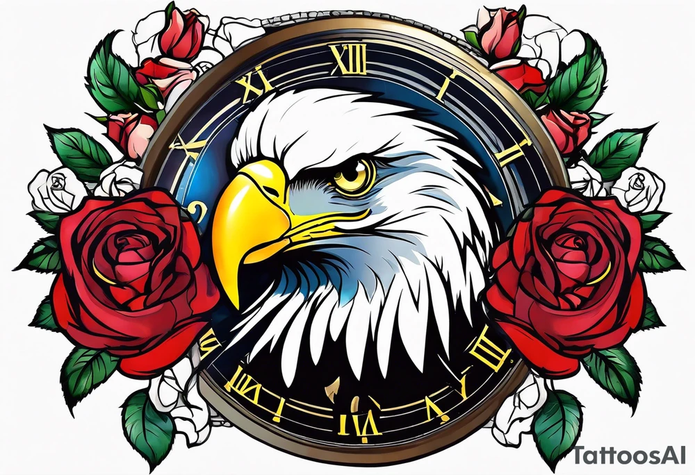 eagle, rose, clock , love tattoo idea