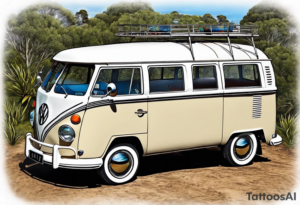 VW Kombi, Australian bush, Compass rose tattoo idea