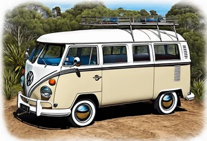VW Kombi, Australian bush, Compass rose tattoo idea