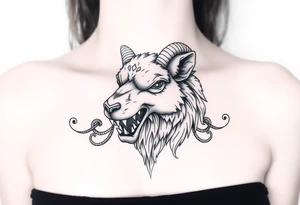 A  sheep wolf showing teeth as a mystical creature tattoo idea