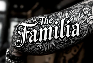 The Familia, with jungle leaves, roses,machete,palm trees tattoo idea