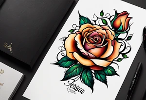 a small rose but instead of the branch put the name "jessica" written in Arabic so that the name is connected to the rose tattoo idea