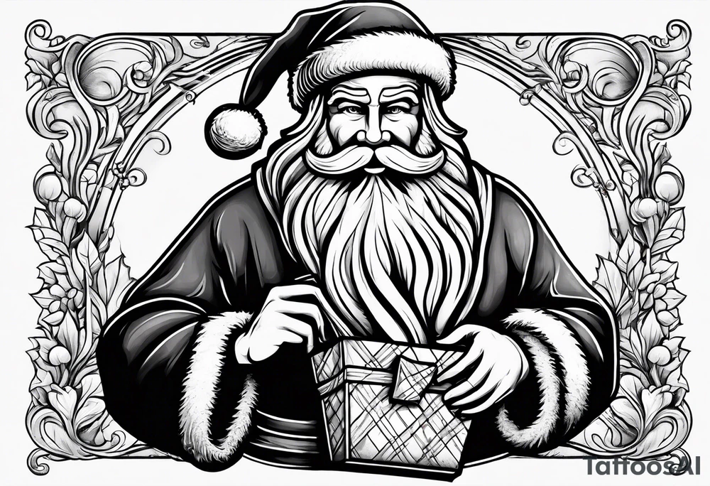 santa claus carrying a sack of gifts tattoo idea