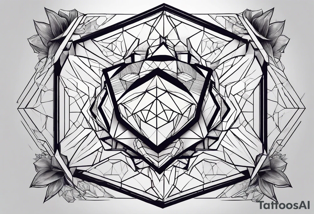 chest geometric hexagon heart tattoo idea