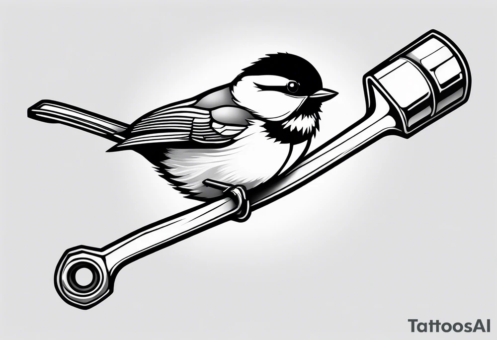 chickadee sitting on a wrench tattoo idea