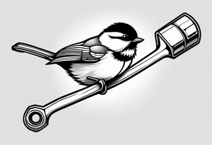 chickadee sitting on a wrench tattoo idea