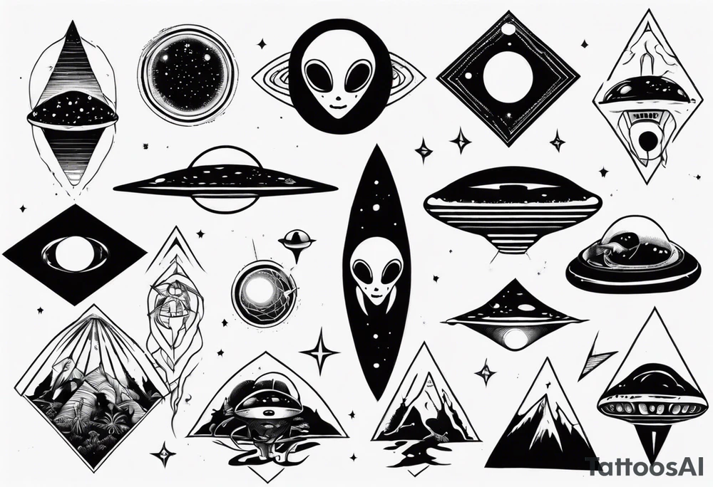 Trippy alien/ufo scene for a leg sleeve tattoo tattoo idea