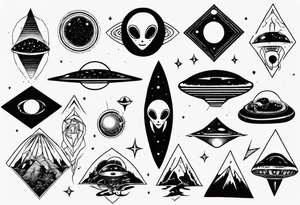 Trippy alien/ufo scene for a leg sleeve tattoo tattoo idea