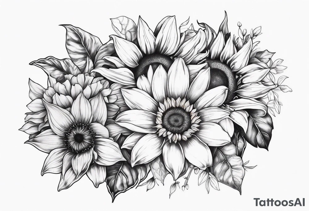 sunflower lily poppy rose tattoo idea