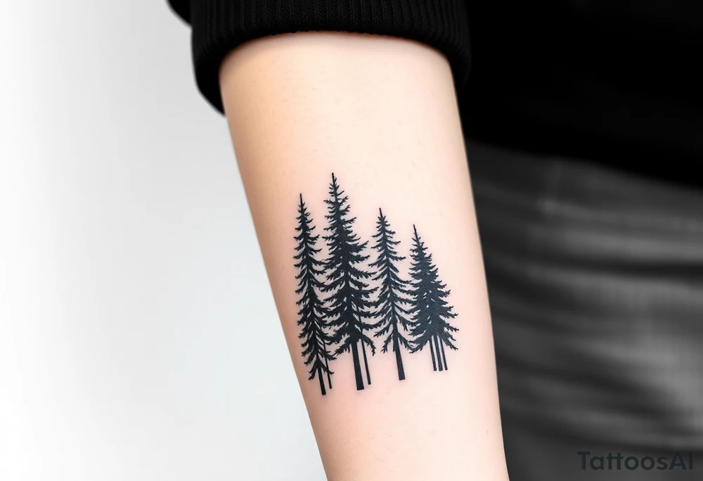 Large group of tall pine trees tattoo idea