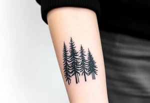 Large group of tall pine trees tattoo idea