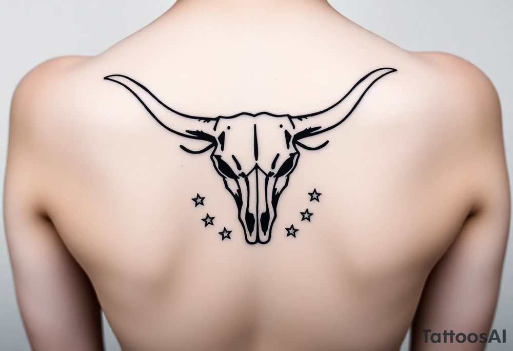 Longhorn skull with revolvers either side and Texas flag with stars around it tattoo idea