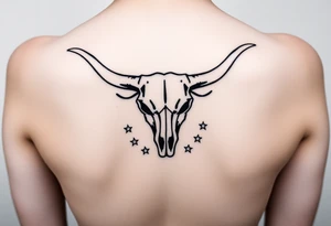 Longhorn skull with revolvers either side and Texas flag with stars around it tattoo idea