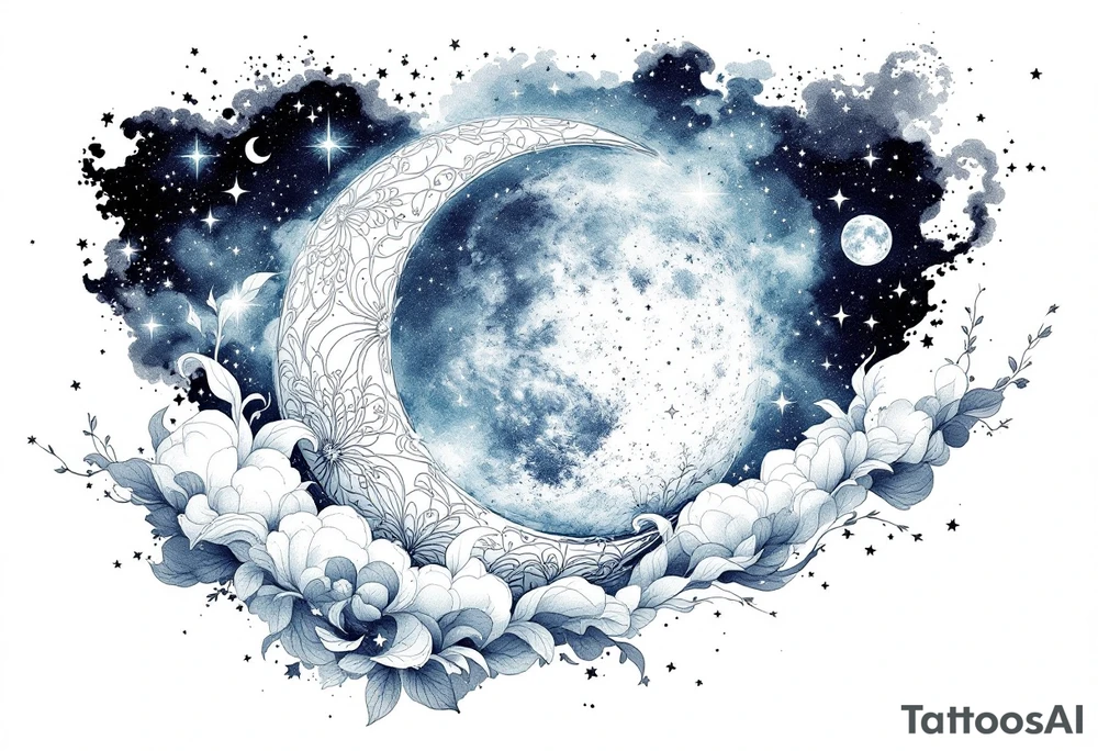 Moon and stars in sky tattoo idea