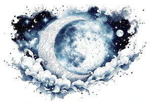 Moon and stars in sky tattoo idea