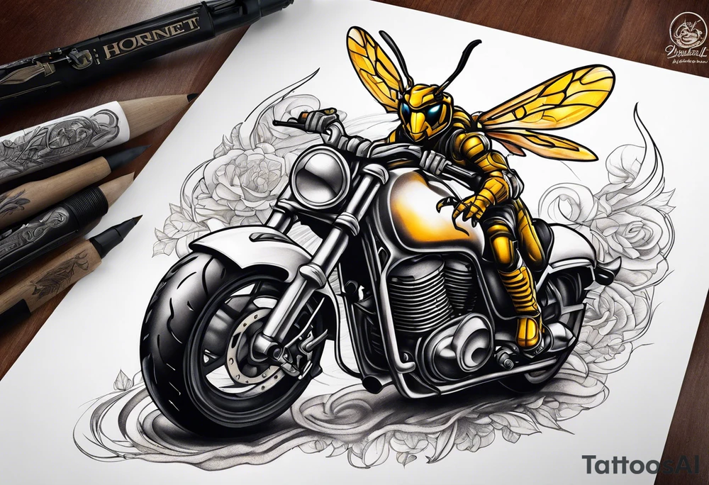 Hornet riding a motorcycle tattoo idea