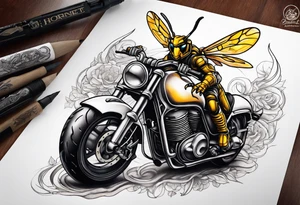 Hornet riding a motorcycle tattoo idea