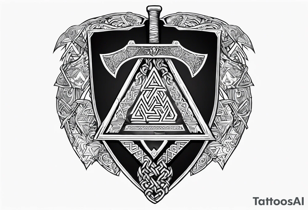 Valhalla shield sword axe Valknut chains tattoo idea