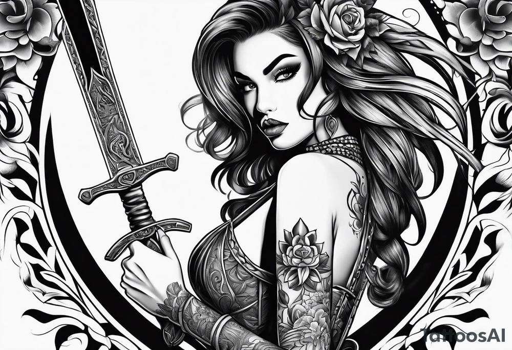 Dagger,women on the blade, Chicano girl tattoo idea