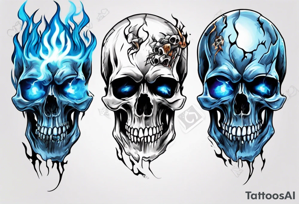 Skull welding with blue fire behind tattoo idea