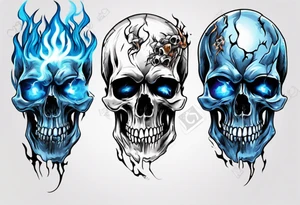 Skull welding with blue fire behind tattoo idea