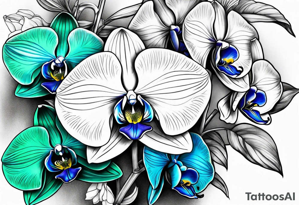 Green and Blue orchids tattoo idea