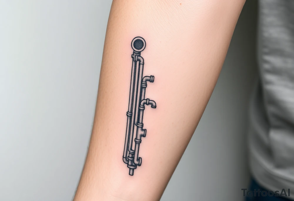 vertical column made of 
system of 100 thin curved plumbing pipes that form veins tattoo idea