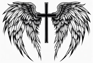 Realistic wings with an upside down cross between the wings tattoo idea