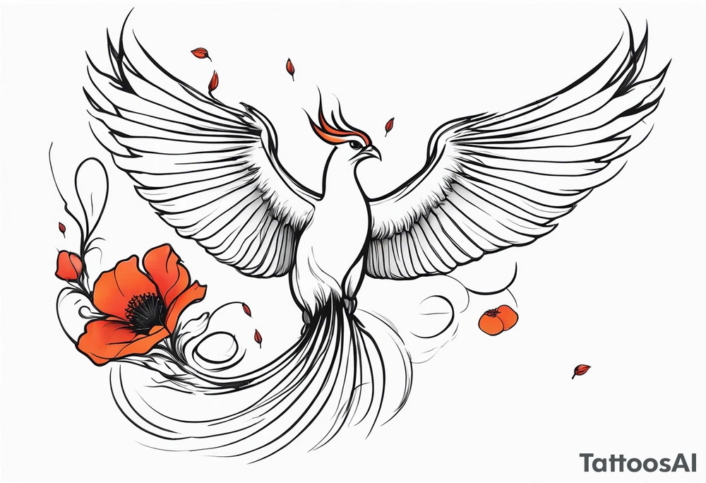 outline of phoenix in flight
in profile long tail with claws holding poppies falling tattoo idea