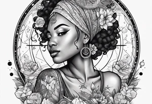 Black woman, enlightenment, wisdom, astronomy, cancer zodiac, natural, full arm tattoo idea