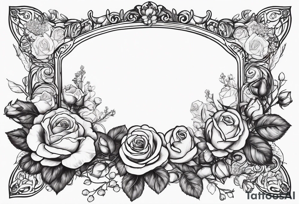 Vintage frame in there are pictures of roses and baby’s breath flowers tattoo idea