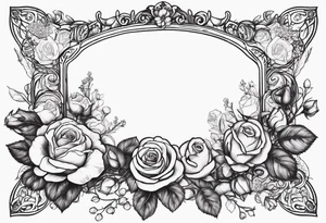 Vintage frame in there are pictures of roses and baby’s breath flowers tattoo idea