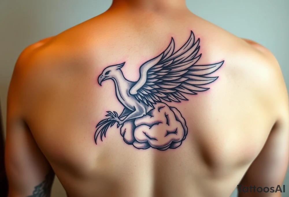 A phoenix rising out of a brain color tattoo idea