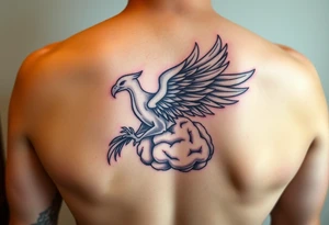 A phoenix rising out of a brain color tattoo idea
