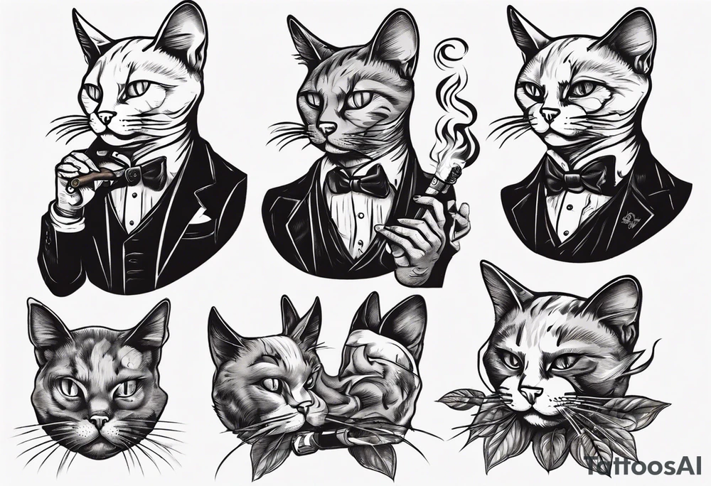 A cat smoking a cigar tattoo idea
