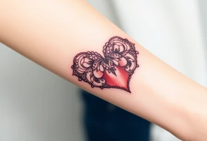 A deep burgundy lace heart, softly fading into a watercolor effect, symbolizing love and passion tattoo idea