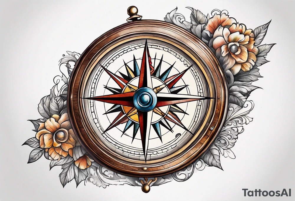 antique compass side view tattoo idea