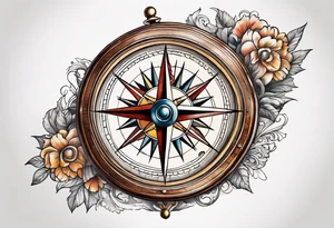antique compass side view tattoo idea